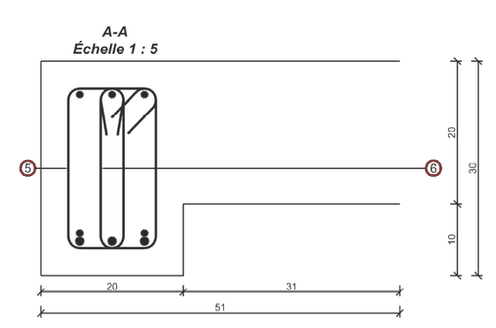 Coupe A-A d'une poutre avec ses armatures
