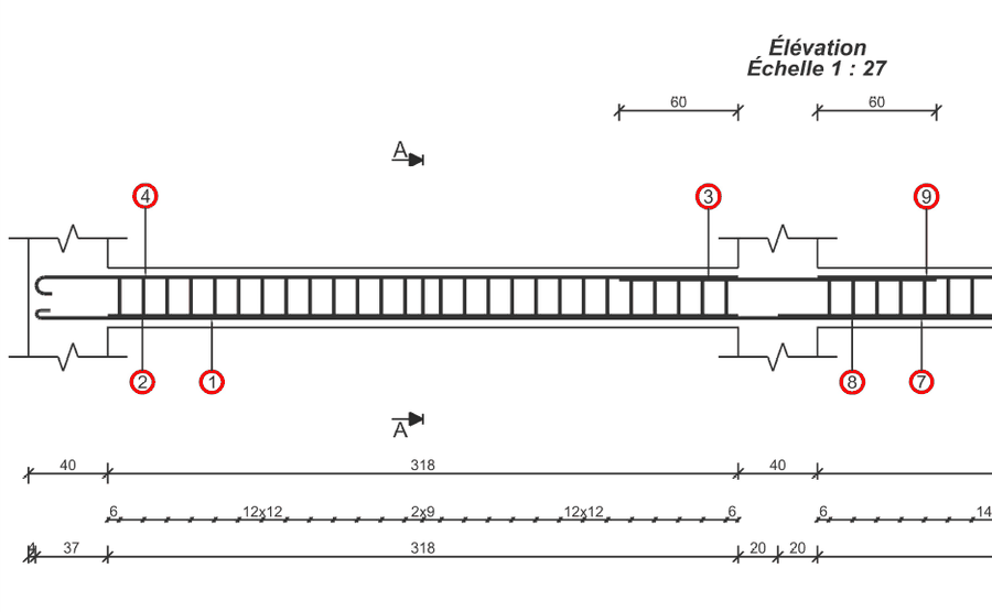 Élévation du ferraillage d'une poutre